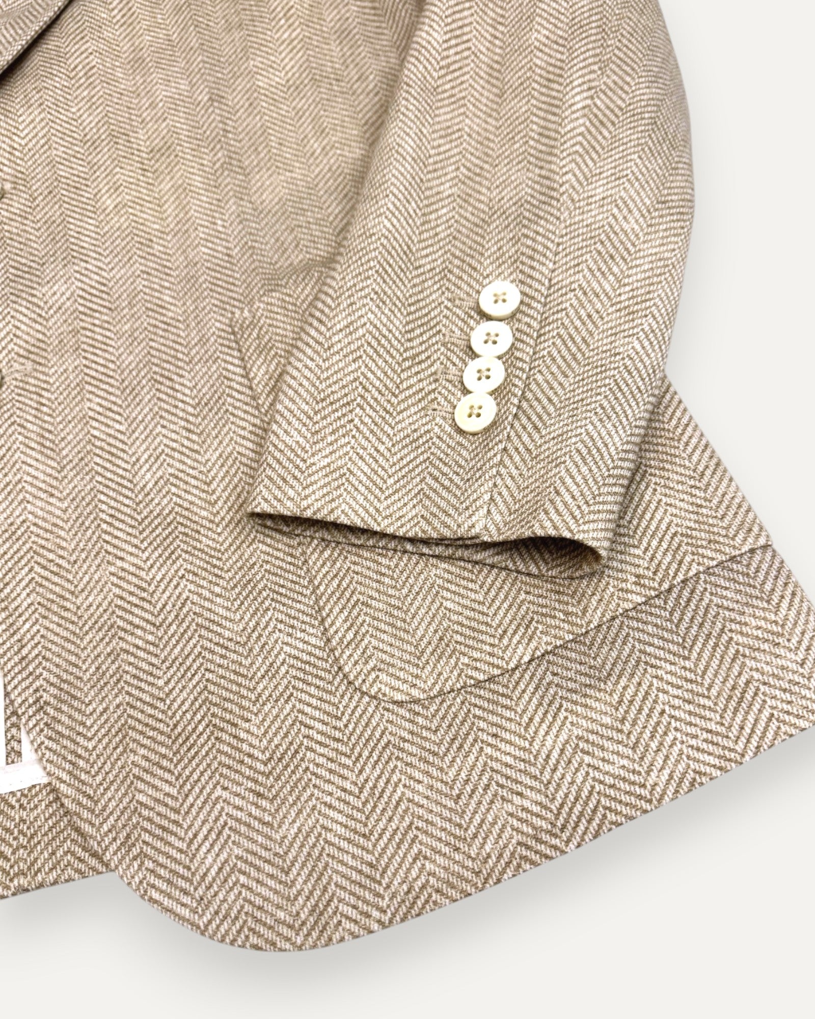 Single Breasted Herringbone Blazer Beige