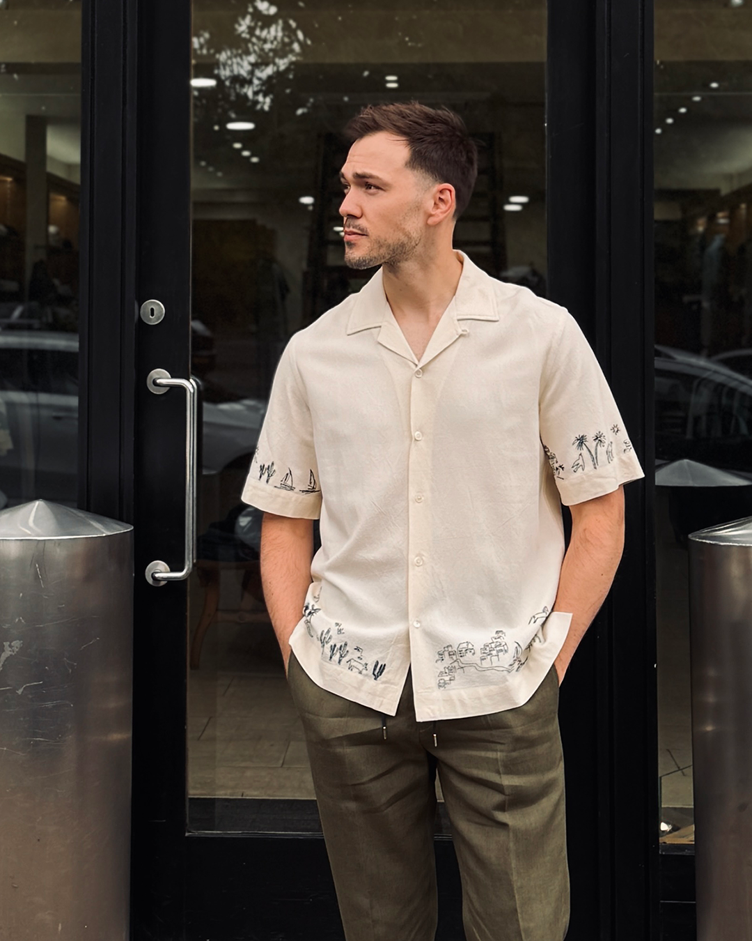 Embroidered Short Sleeved Shirt Ecru