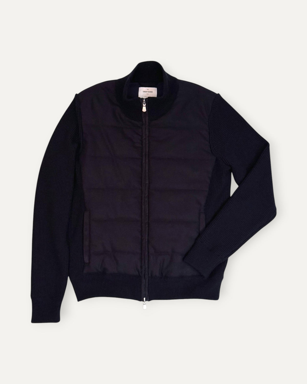 Padded Flannel and Knit Sleeve Jacket Navy