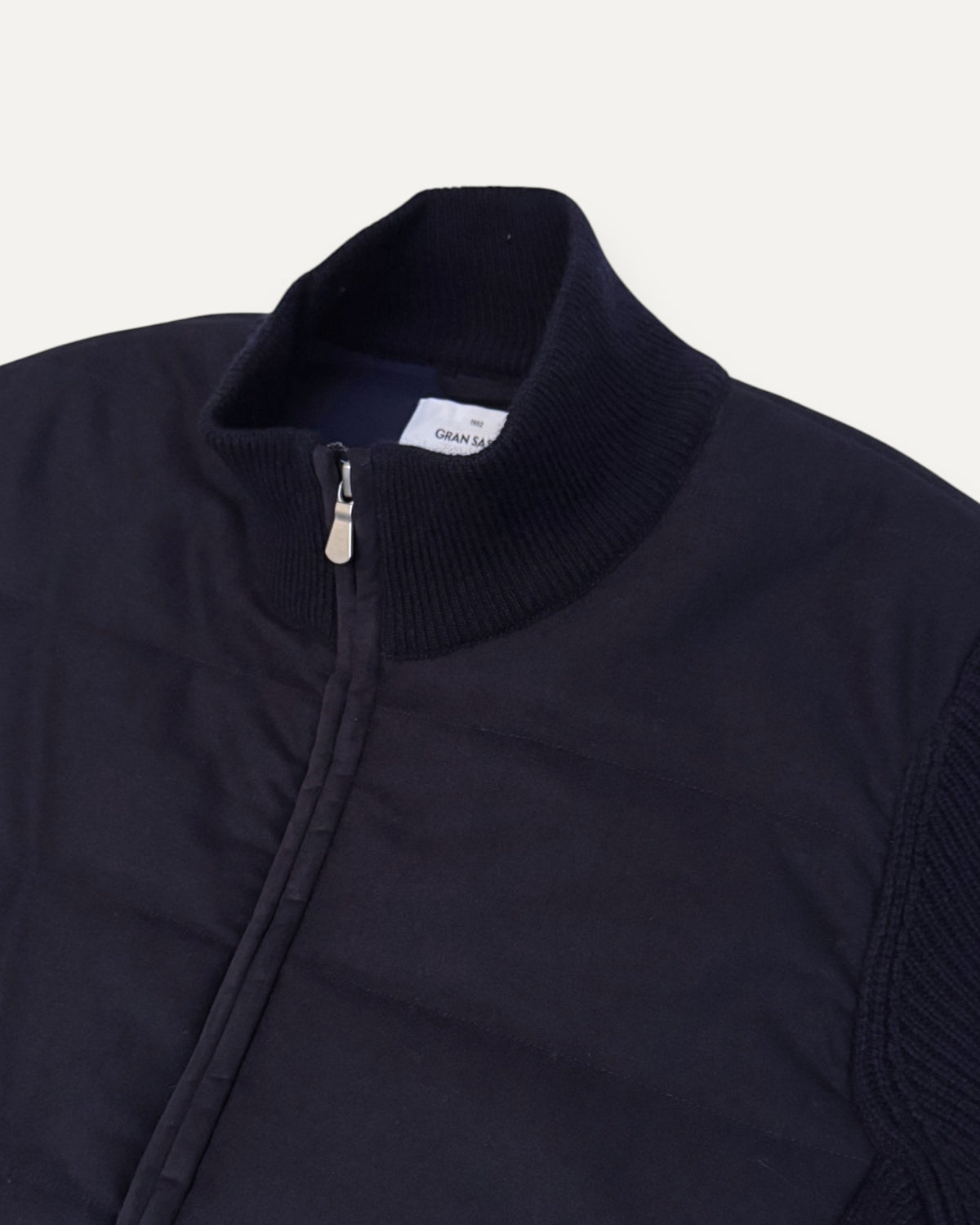 Padded Flannel and Knit Sleeve Jacket Navy