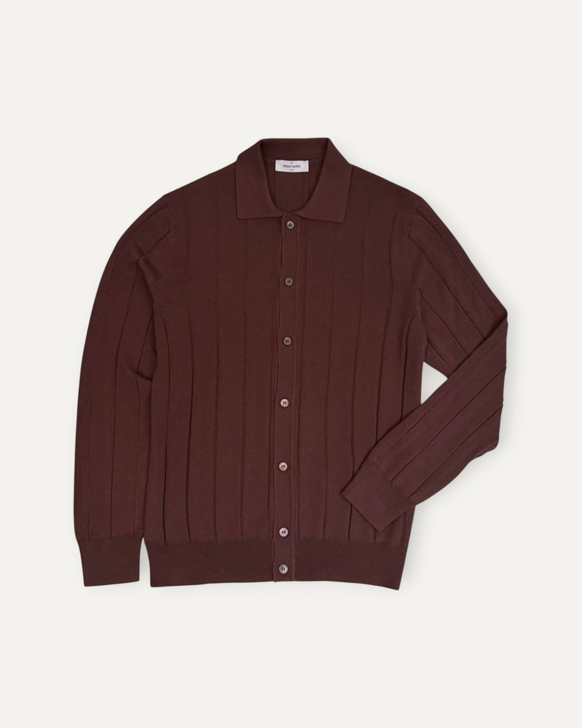 Knitted Long Sleeved Polo Shirt Conker Brown