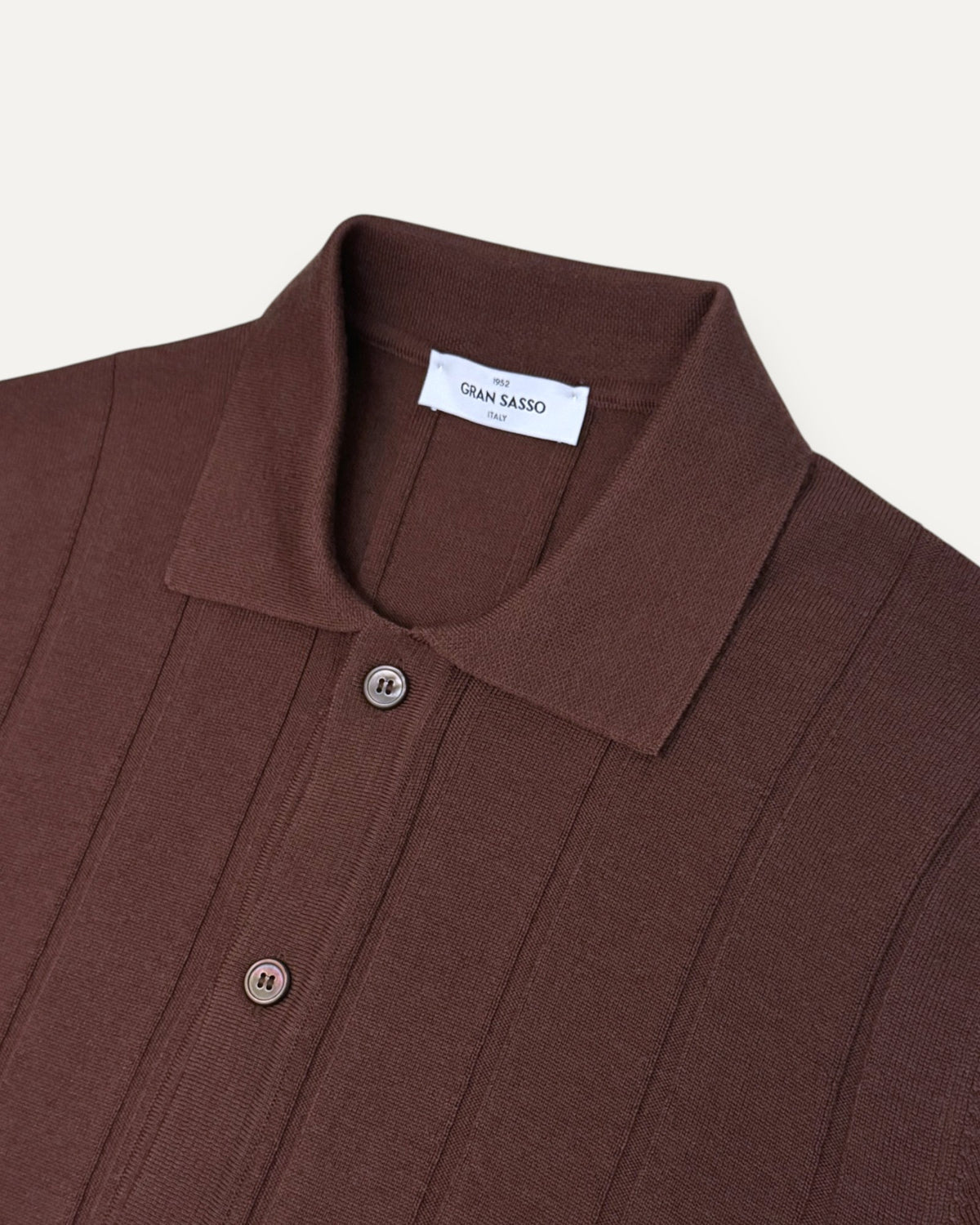 Knitted Long Sleeved Polo Shirt Conker Brown