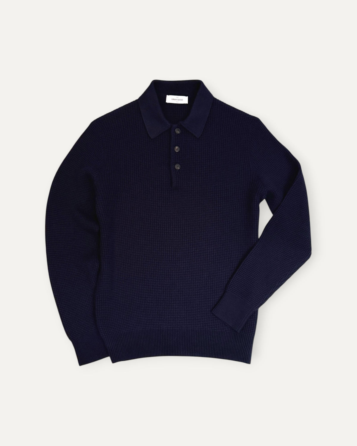Long Sleeved Knitted Waffle Shirt Navy