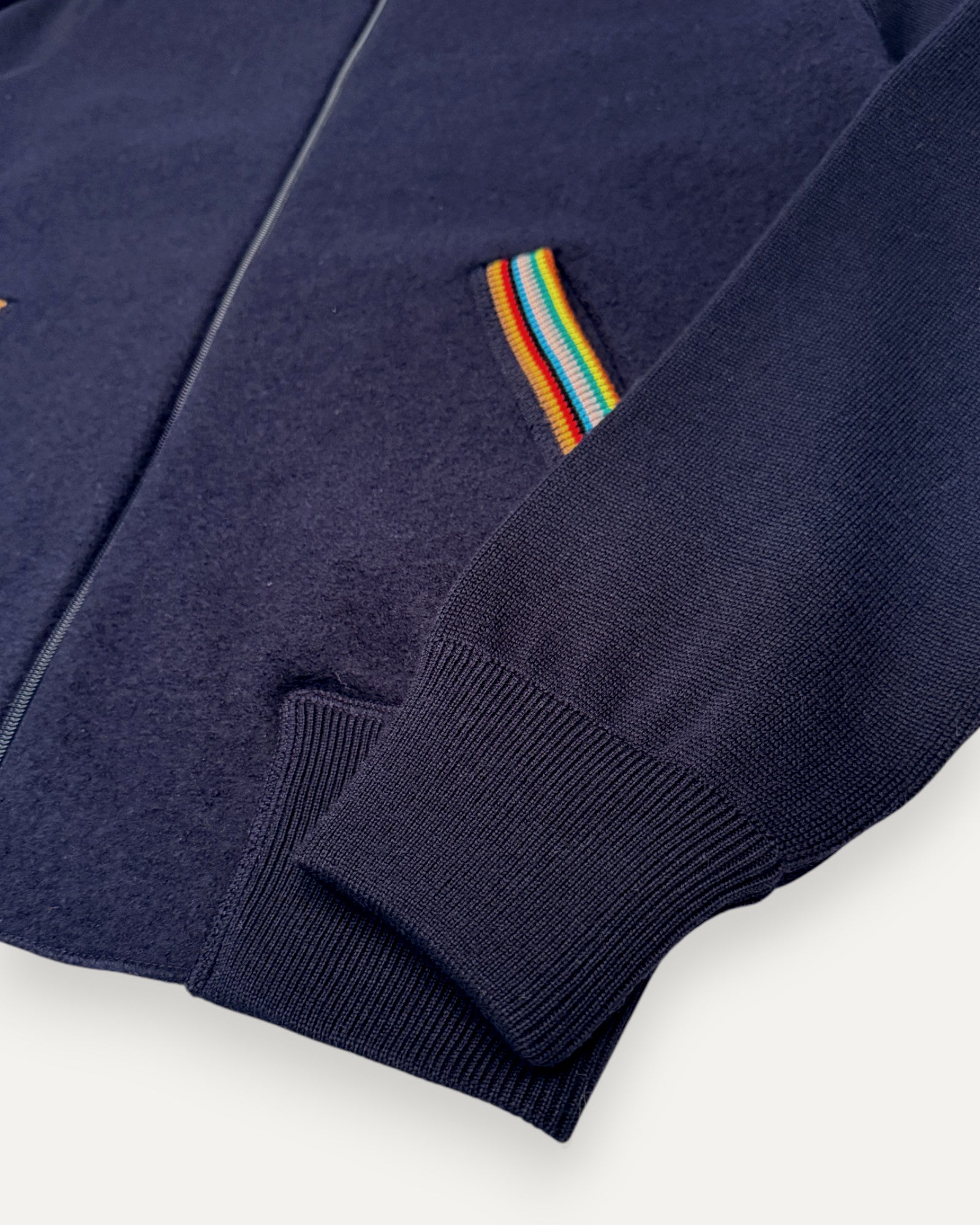 Signature Stripe Wool Zip Cardigan Navy