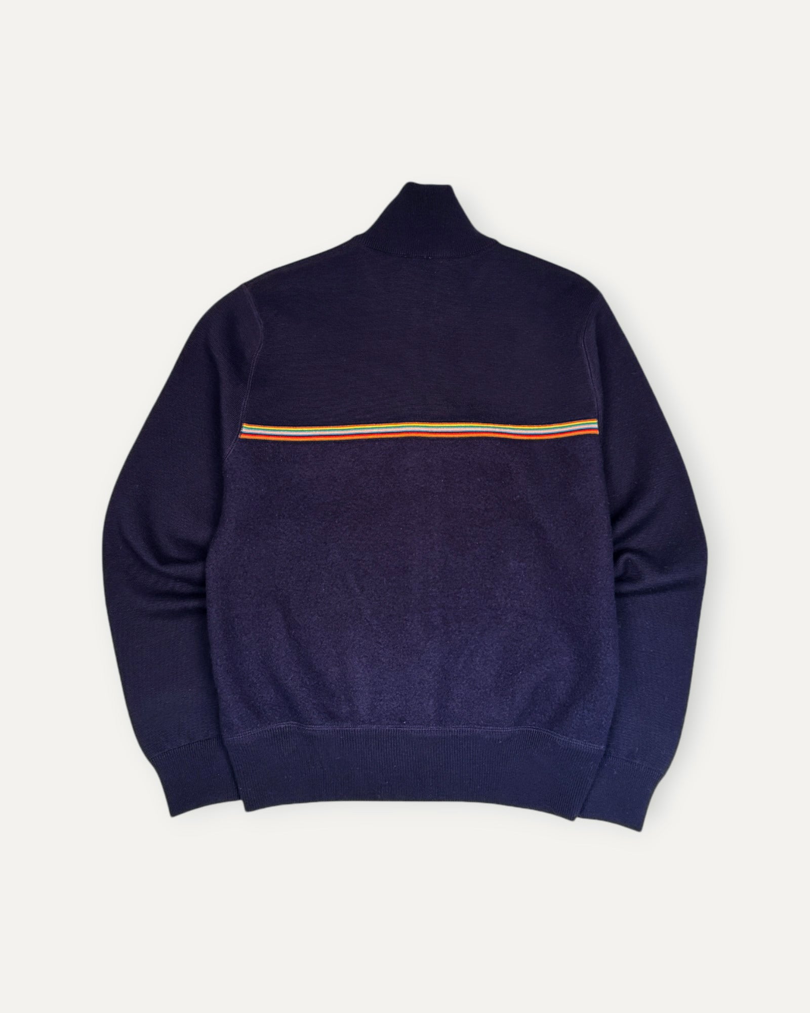 Signature Stripe Wool Zip Cardigan Navy