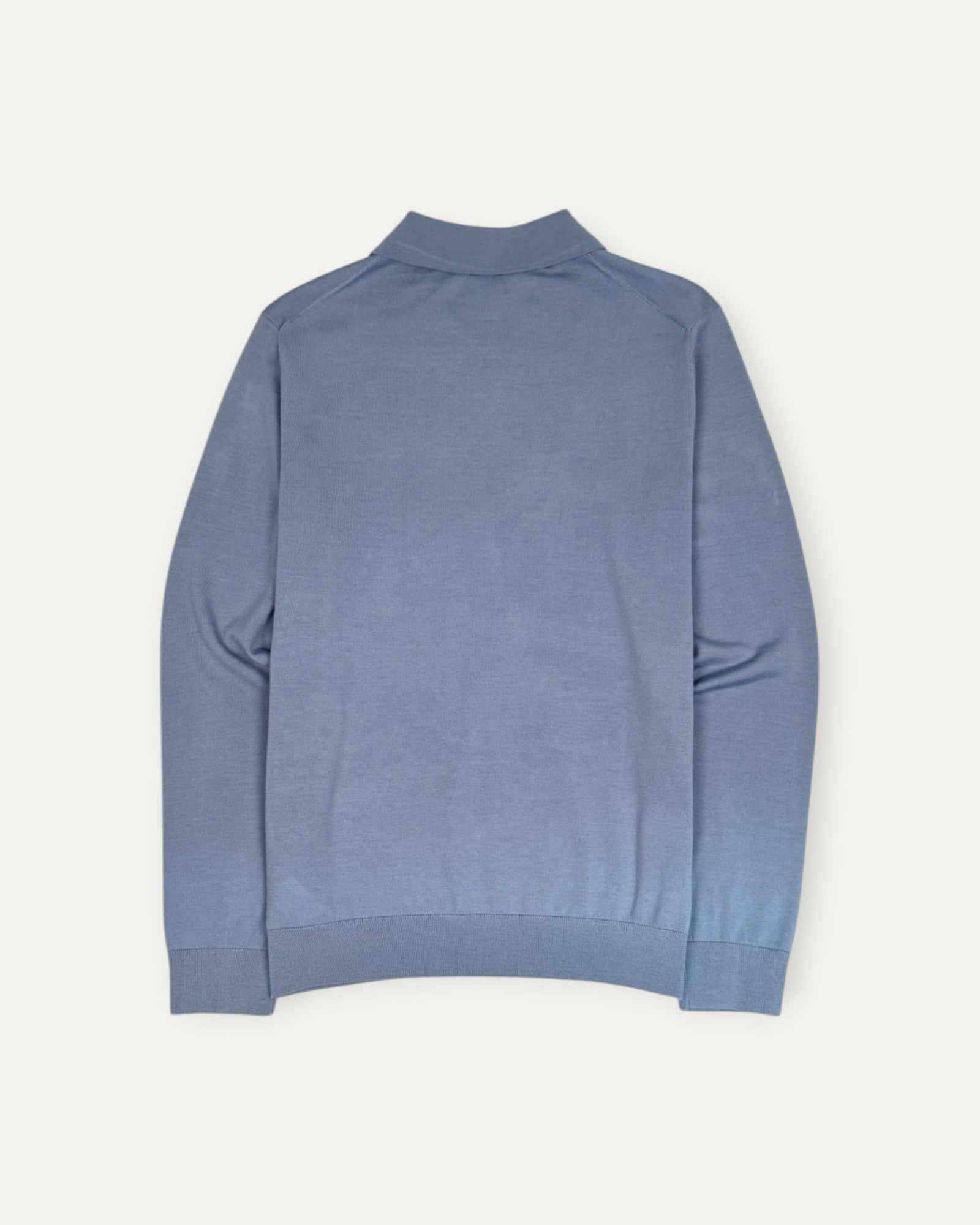 'Signature Stripe' Zip Trim Merino Wool Polo Shirt in Pale Blue