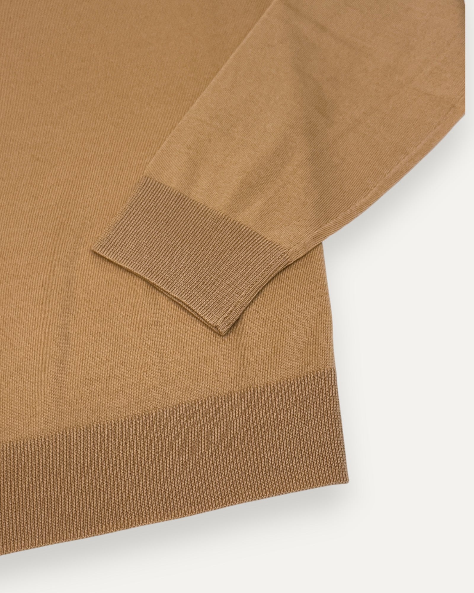 Merino Wool Long Sleeved Knitted Polo Shirt Tan