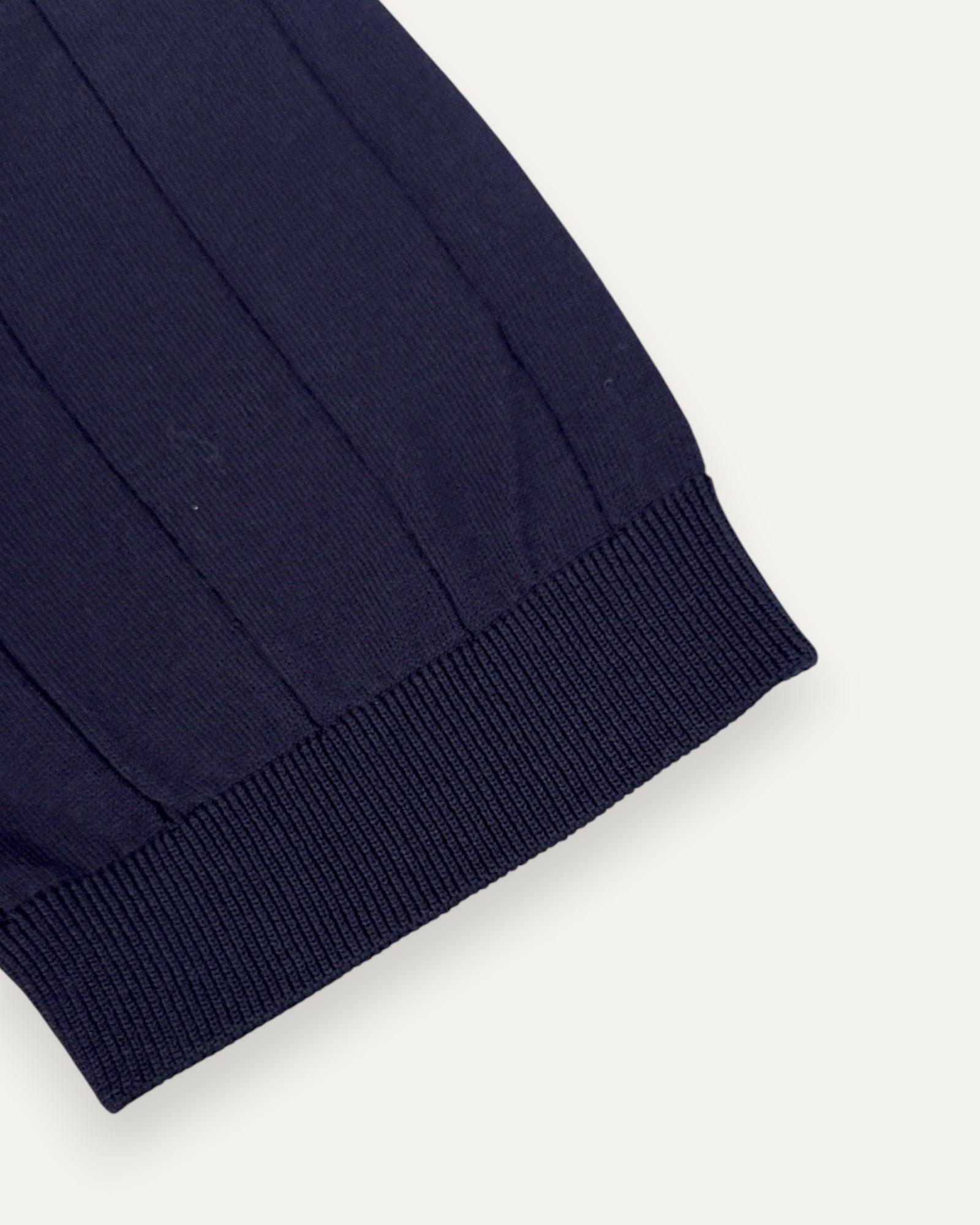 Ribbed Cotton Knitted Polo Shirt Navy