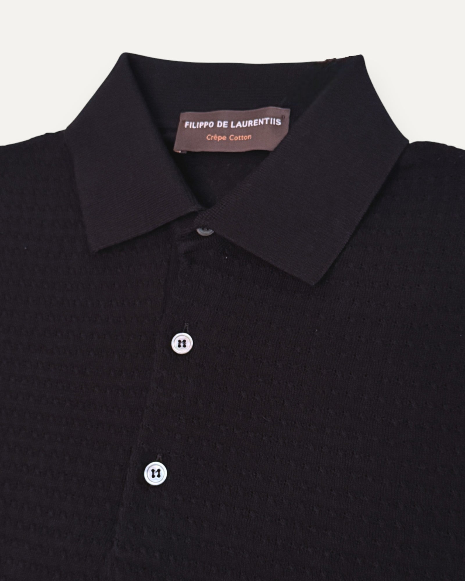 Textured Cotton Knitted Polo Shirt Black