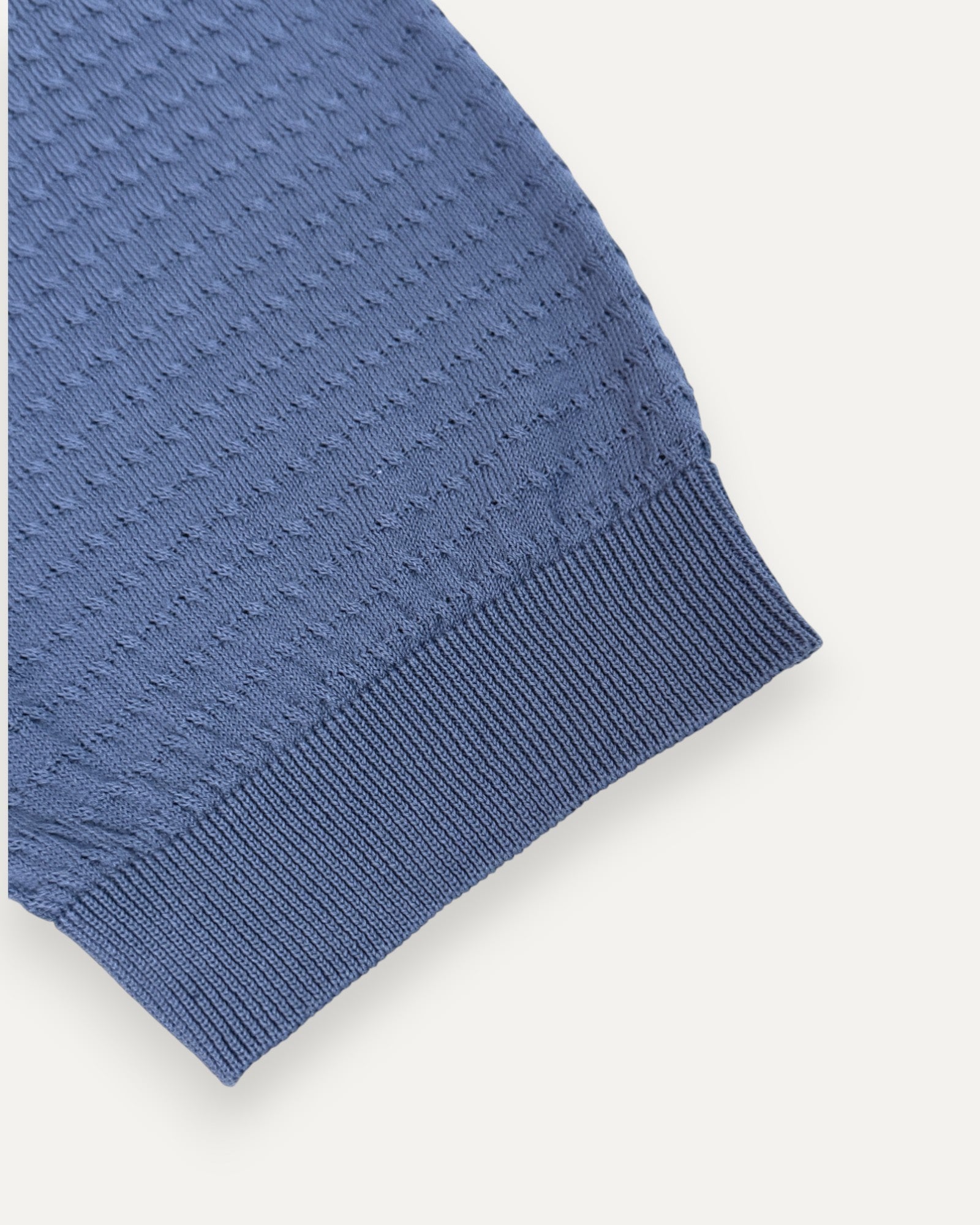 Textured Cotton Knitted Polo Shirt Petrol Blue