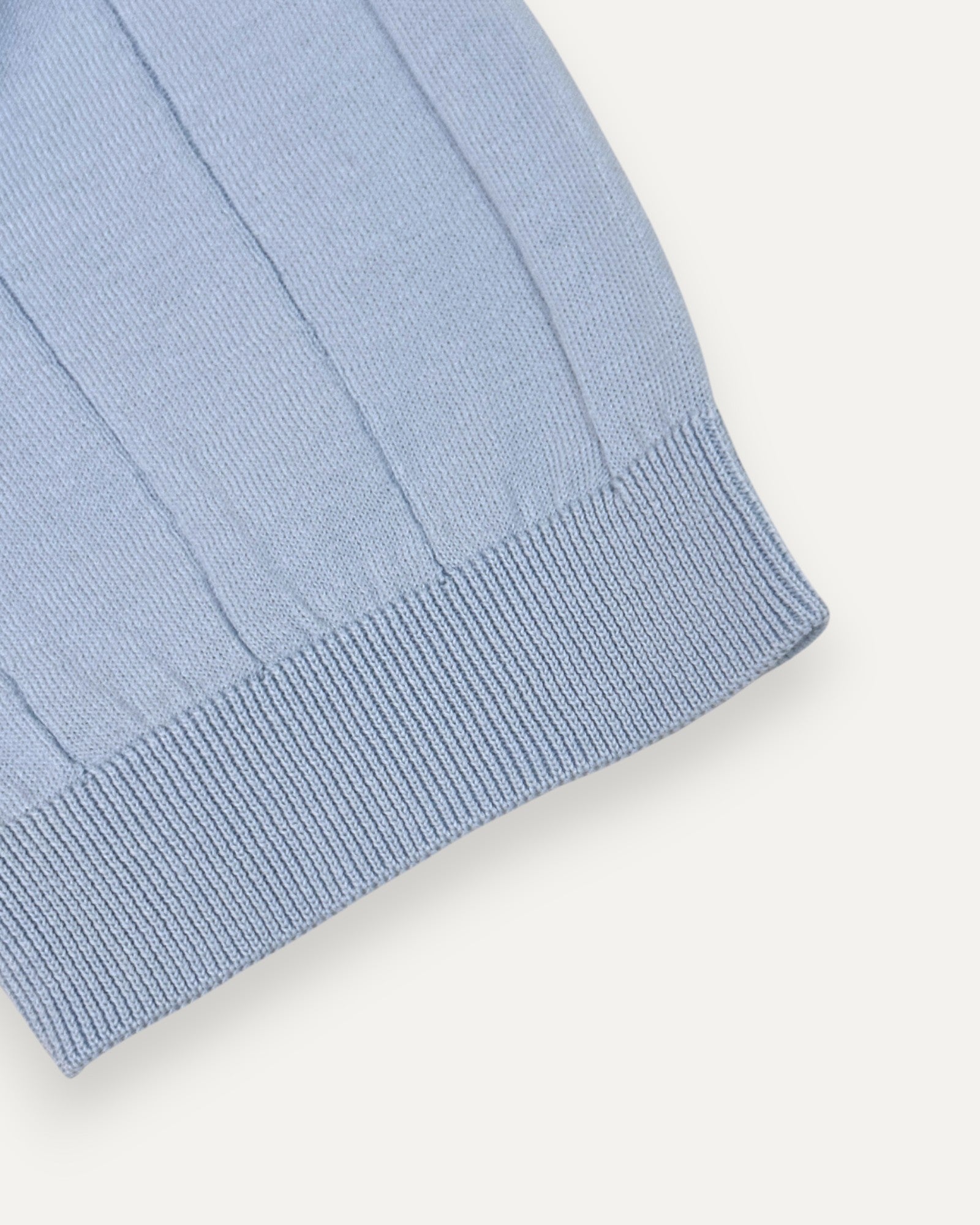 Ribbed Cotton Knitted Polo Shirt Sky Blue