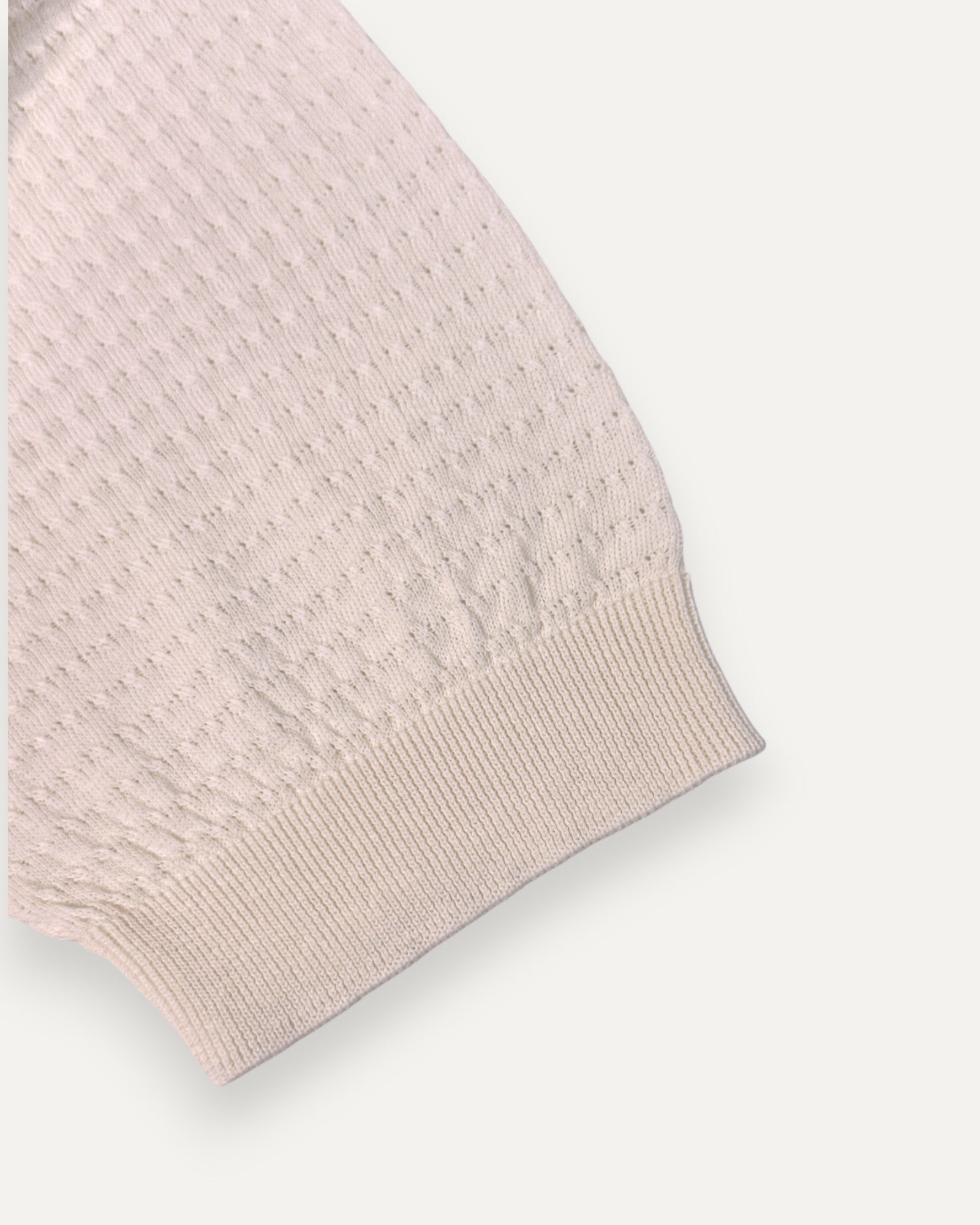 Textured Cotton Knitted Polo Shirt Ecru