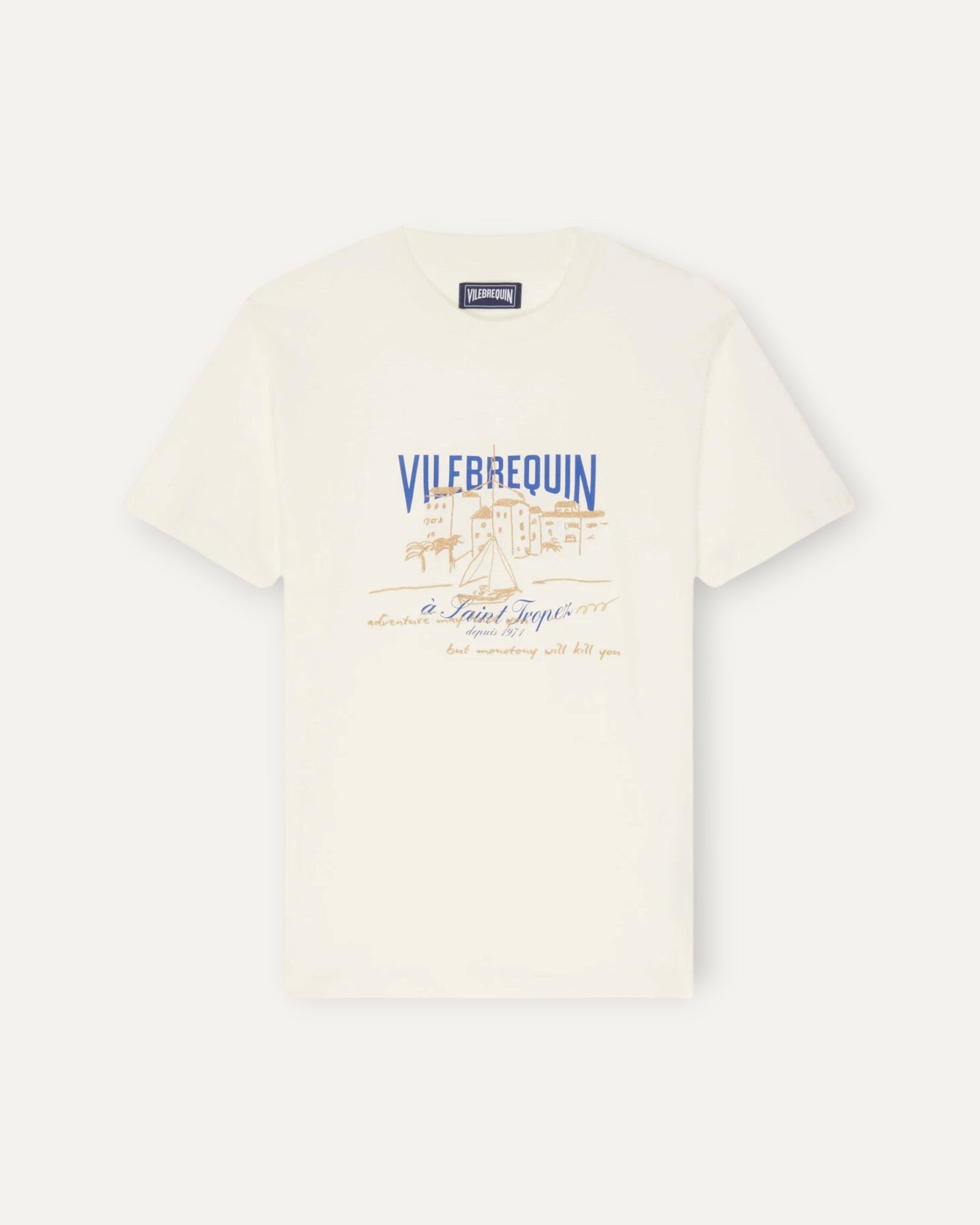 Embroidered Vilebrequin T-Shirt in Off White