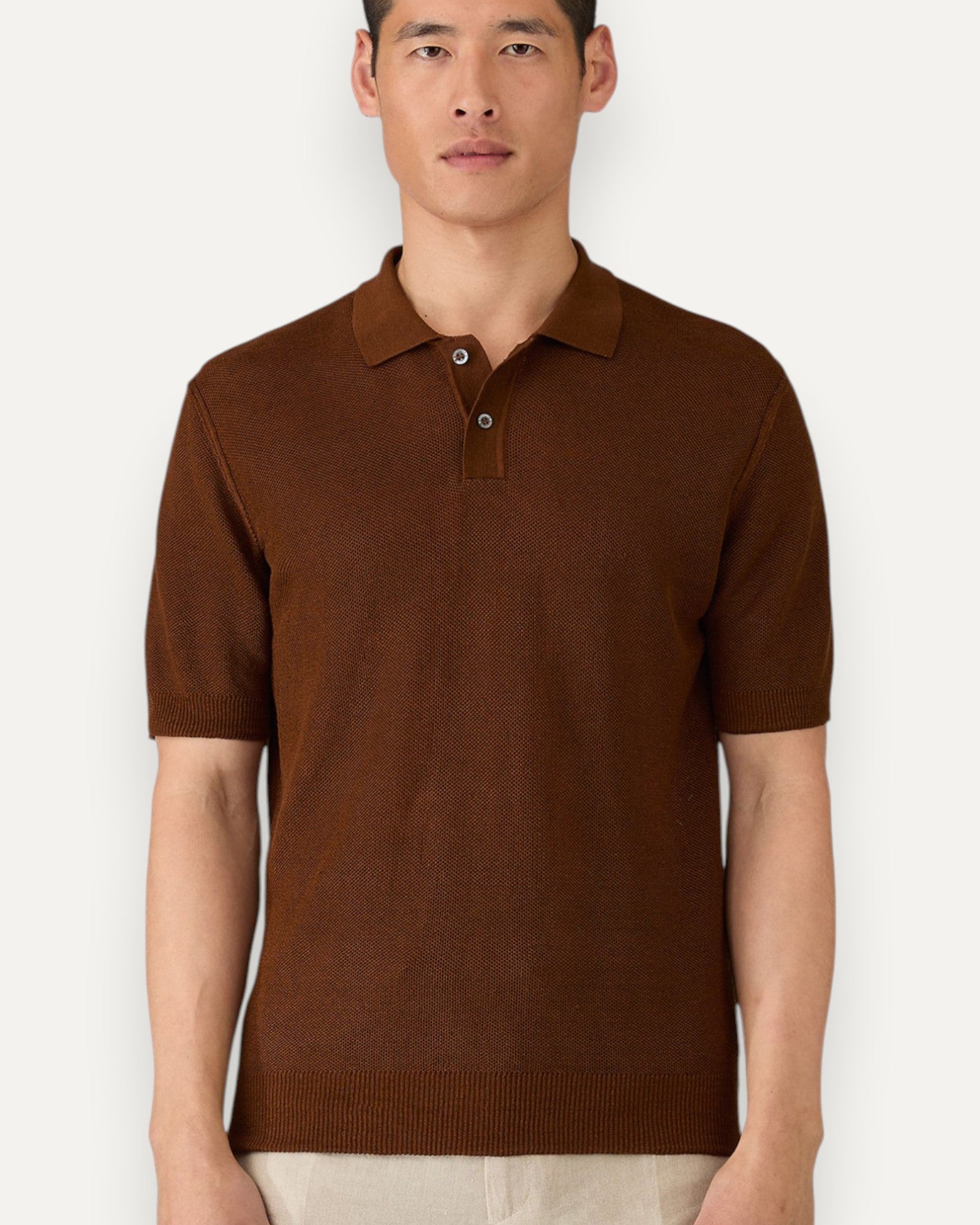 Linen Silk Honeycomb Polo Bronze