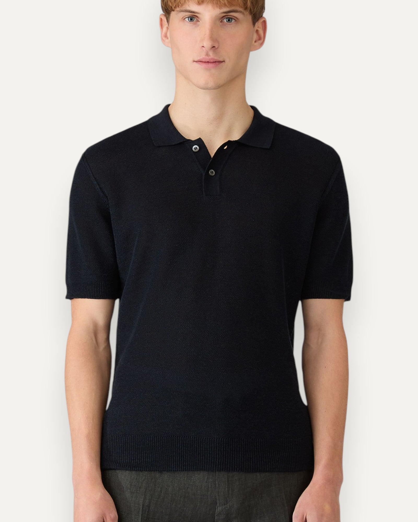 Linen Silk Honeycomb Polo Navy