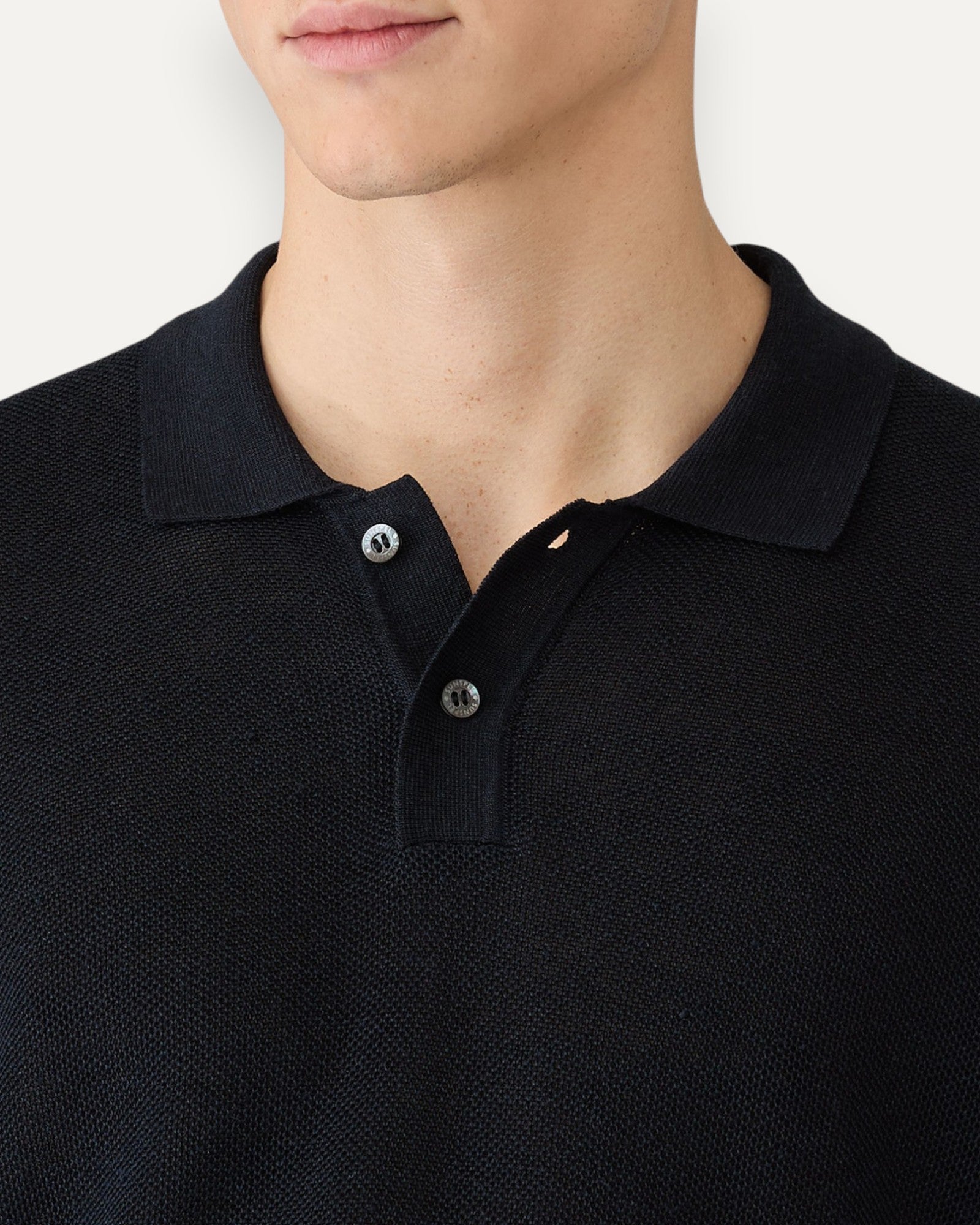 Linen Silk Honeycomb Polo Navy