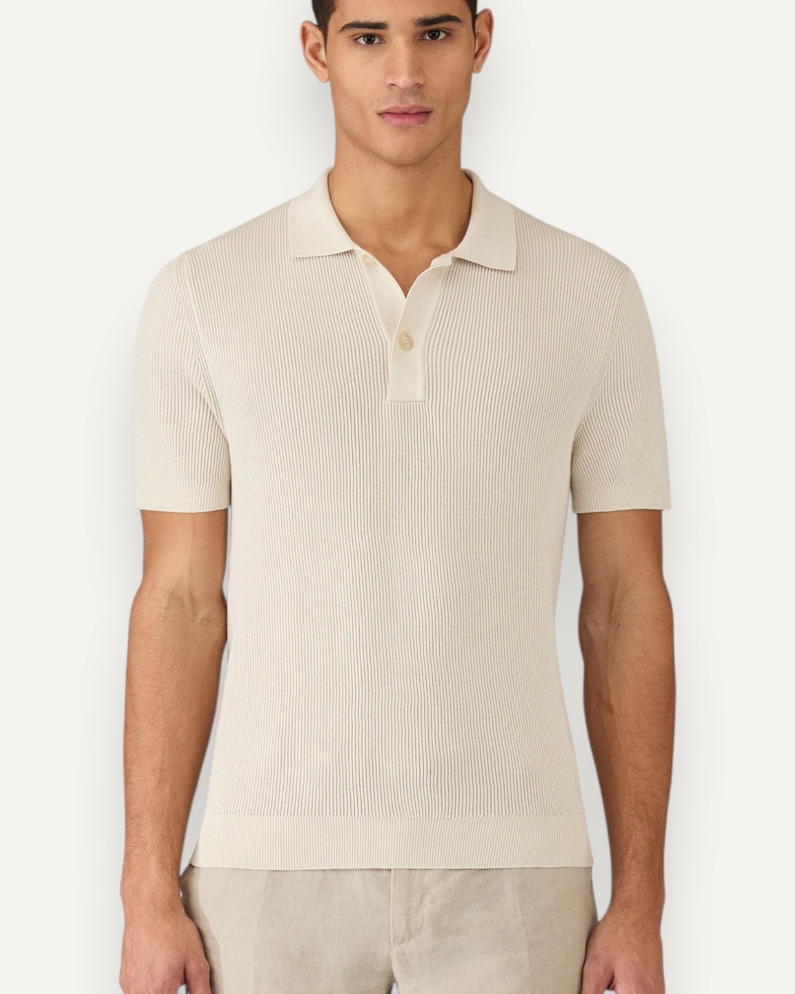 Contrast Rib Polo Shirt Off White
