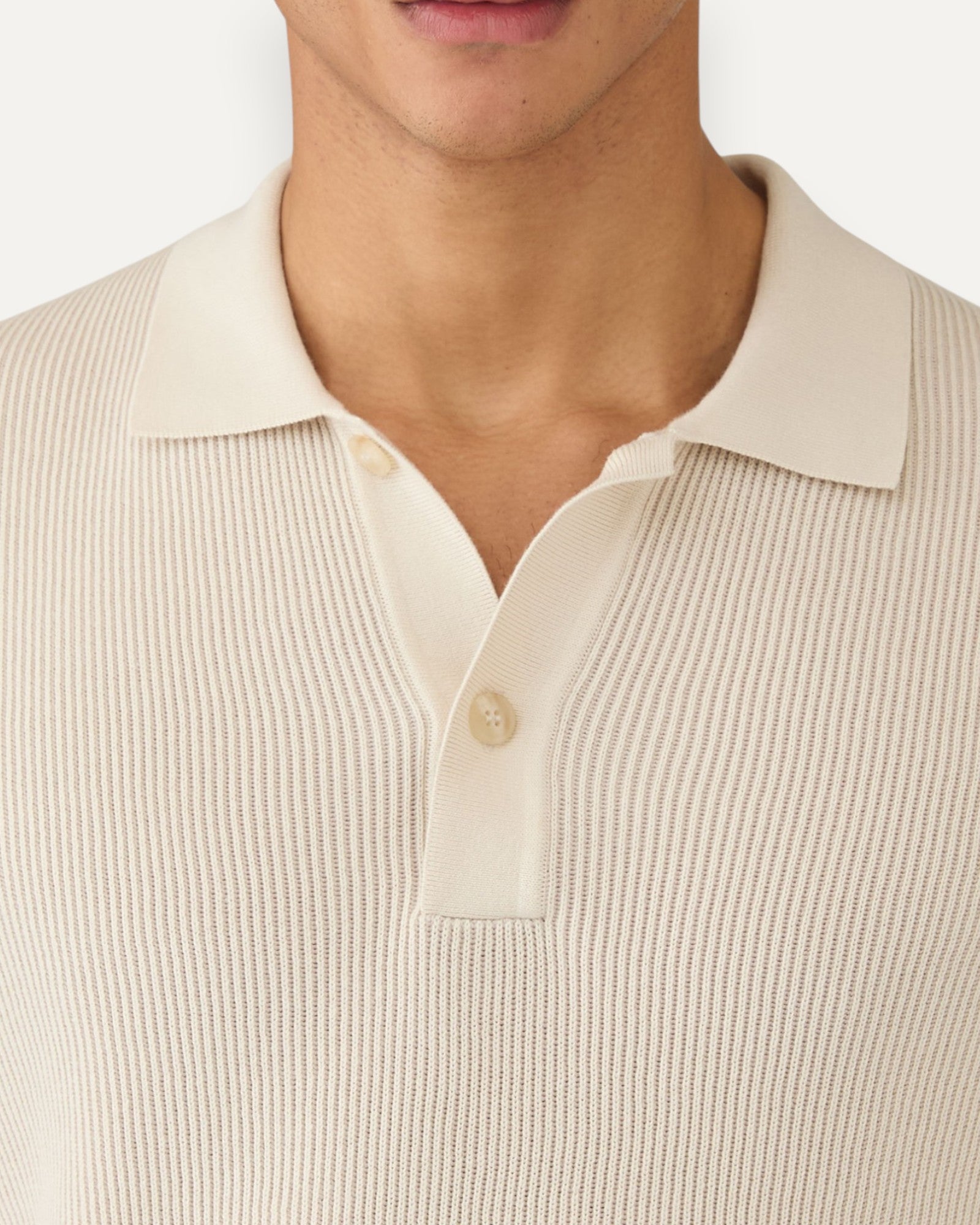 Contrast Rib Polo Shirt Off White