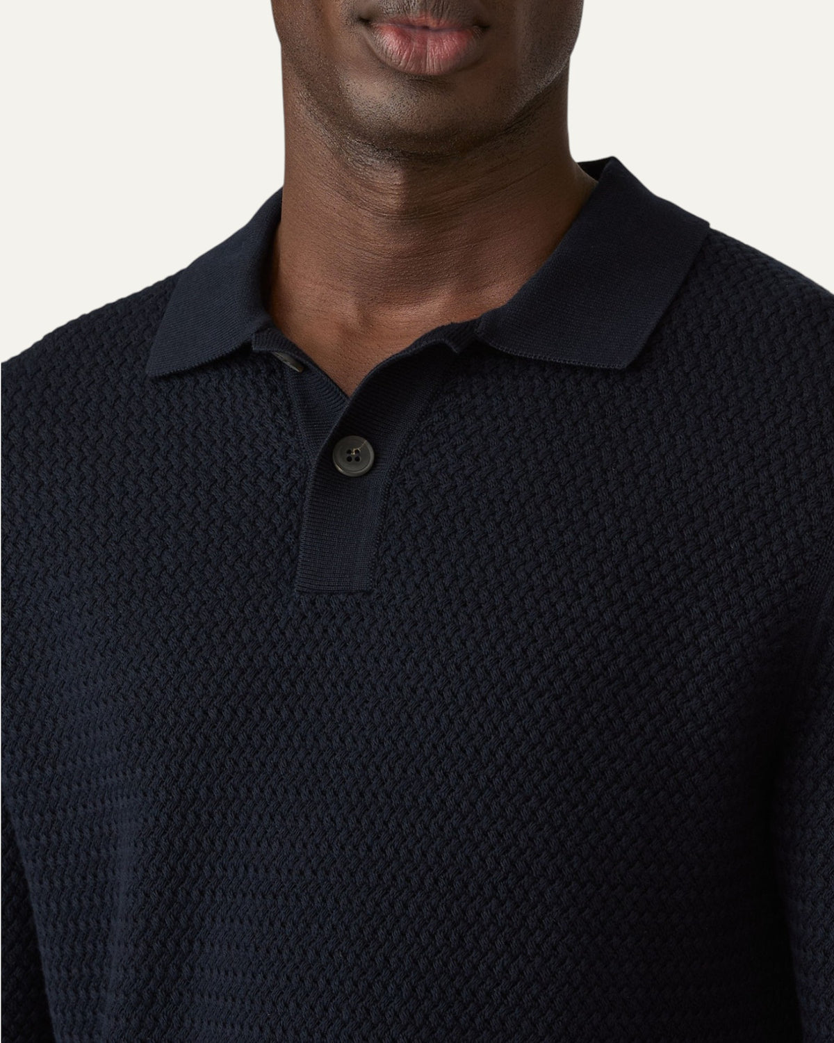 Cotton Basketweave Stitch Polo Shirt Dark Navy Mouline