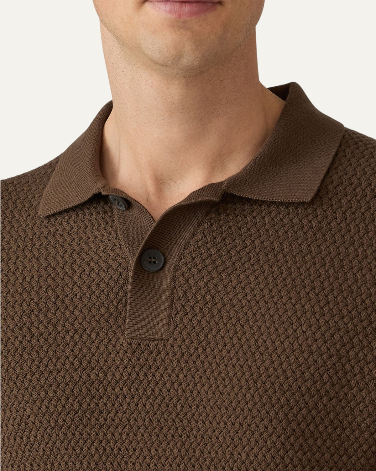 Cotton Basketweave Stitch Polo Shirt Green