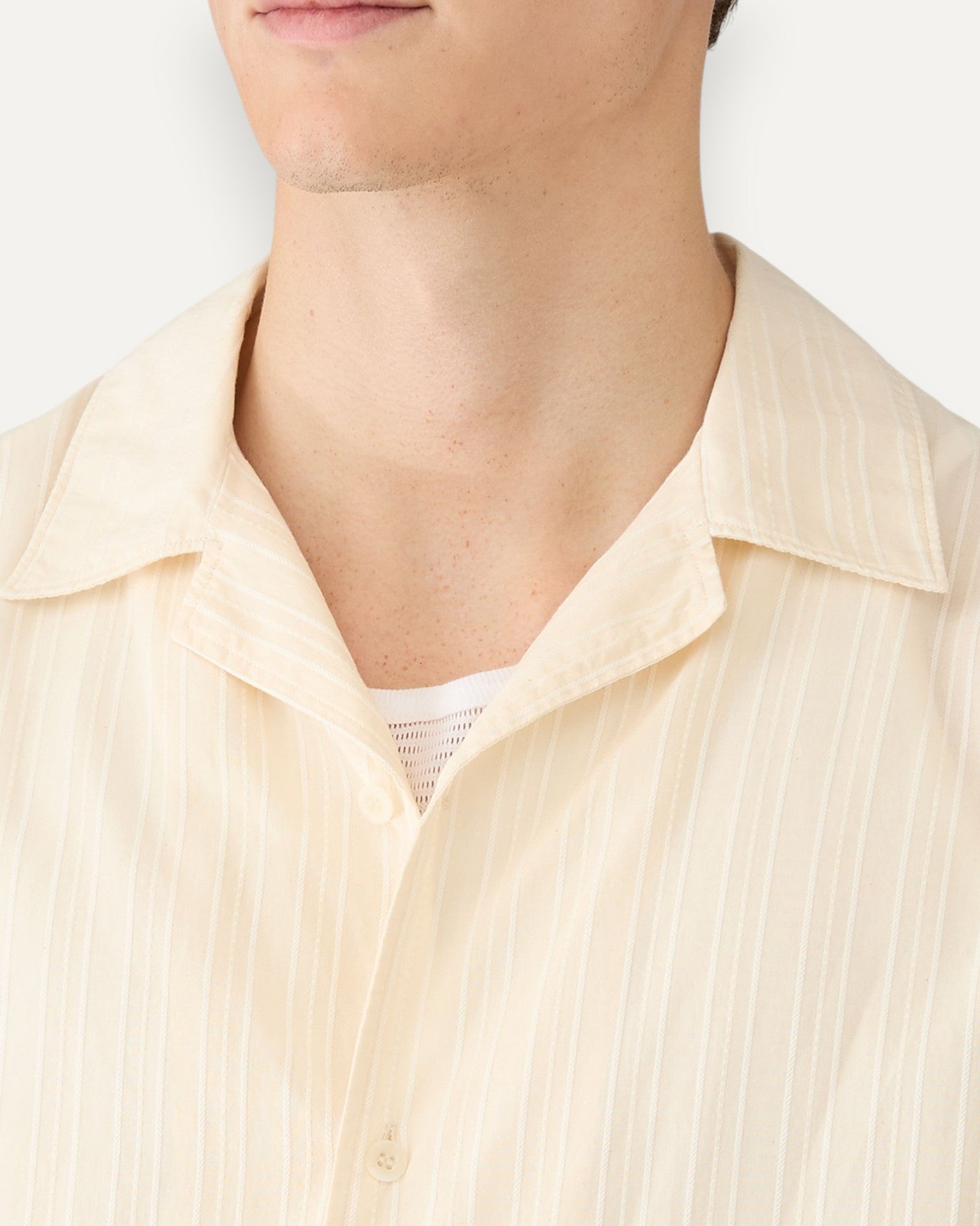 Textured Stripe Camp Collar Shirt Off White