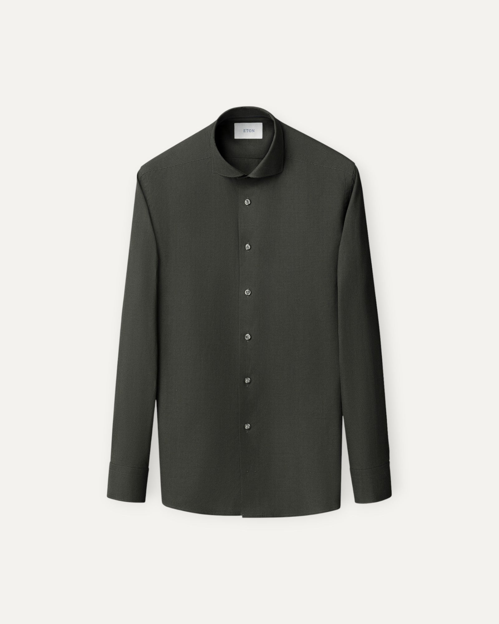 Front view of a green and grey micro check flannel fabric shirt