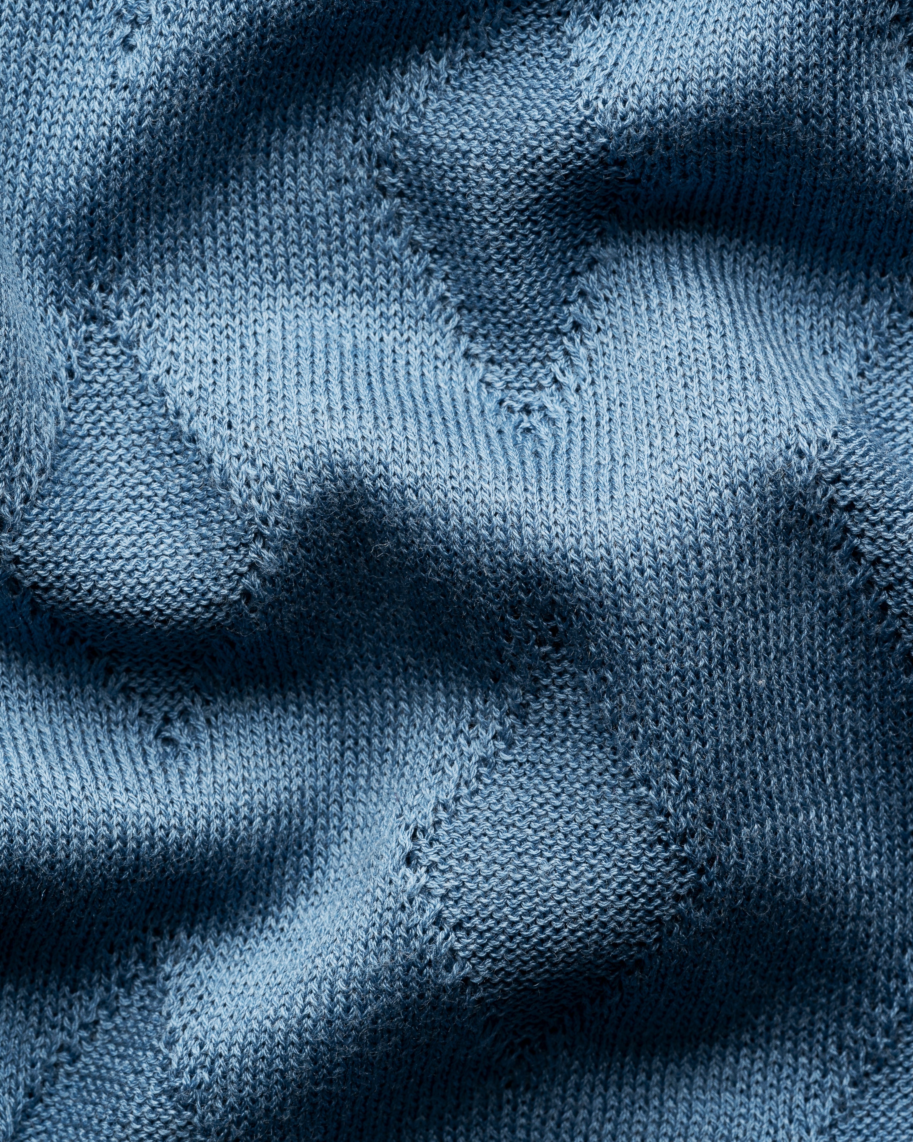 Cotton Silk Open Collar Fine Knit Polo Blue