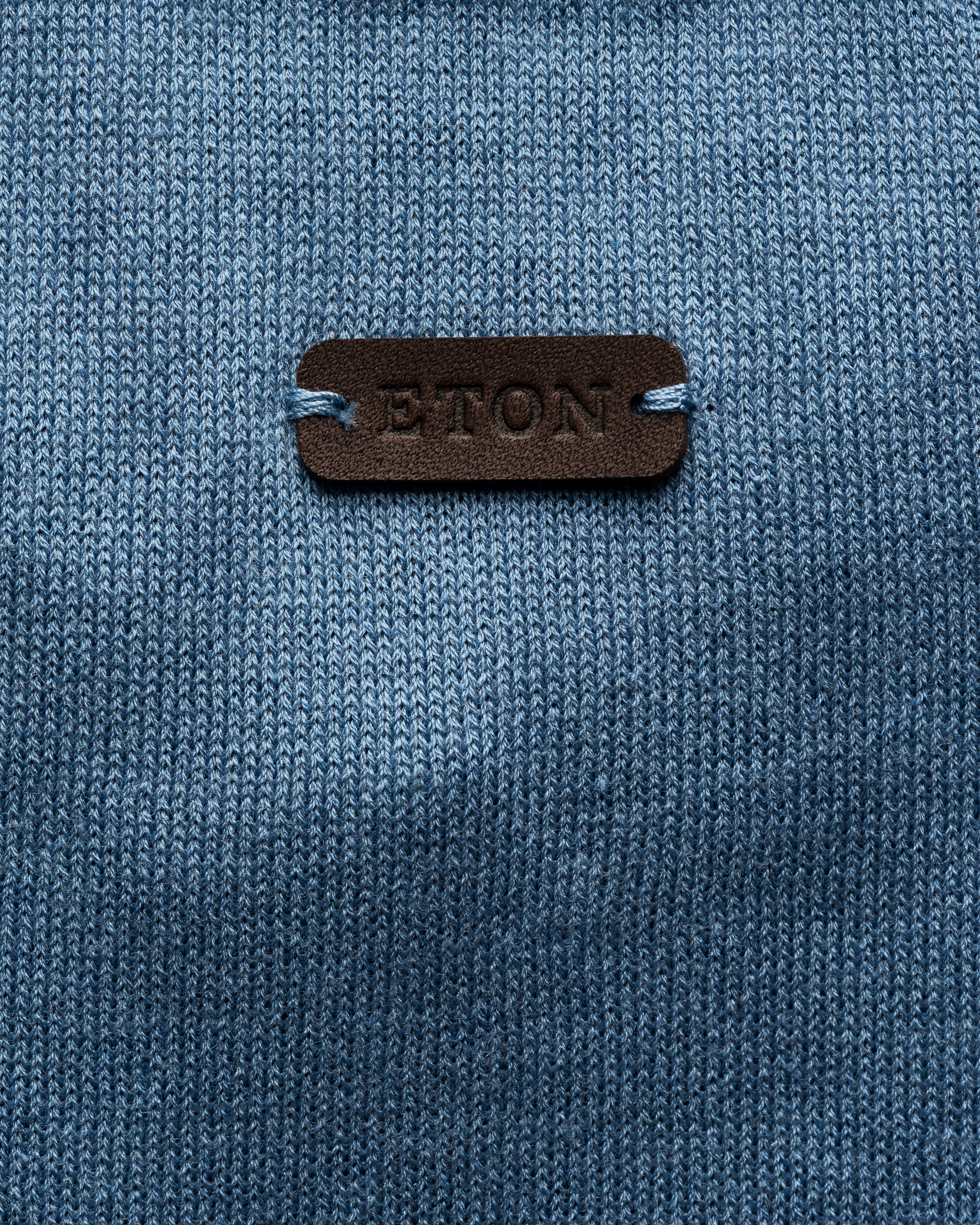 Cotton Silk Open Collar Fine Knit Polo Blue