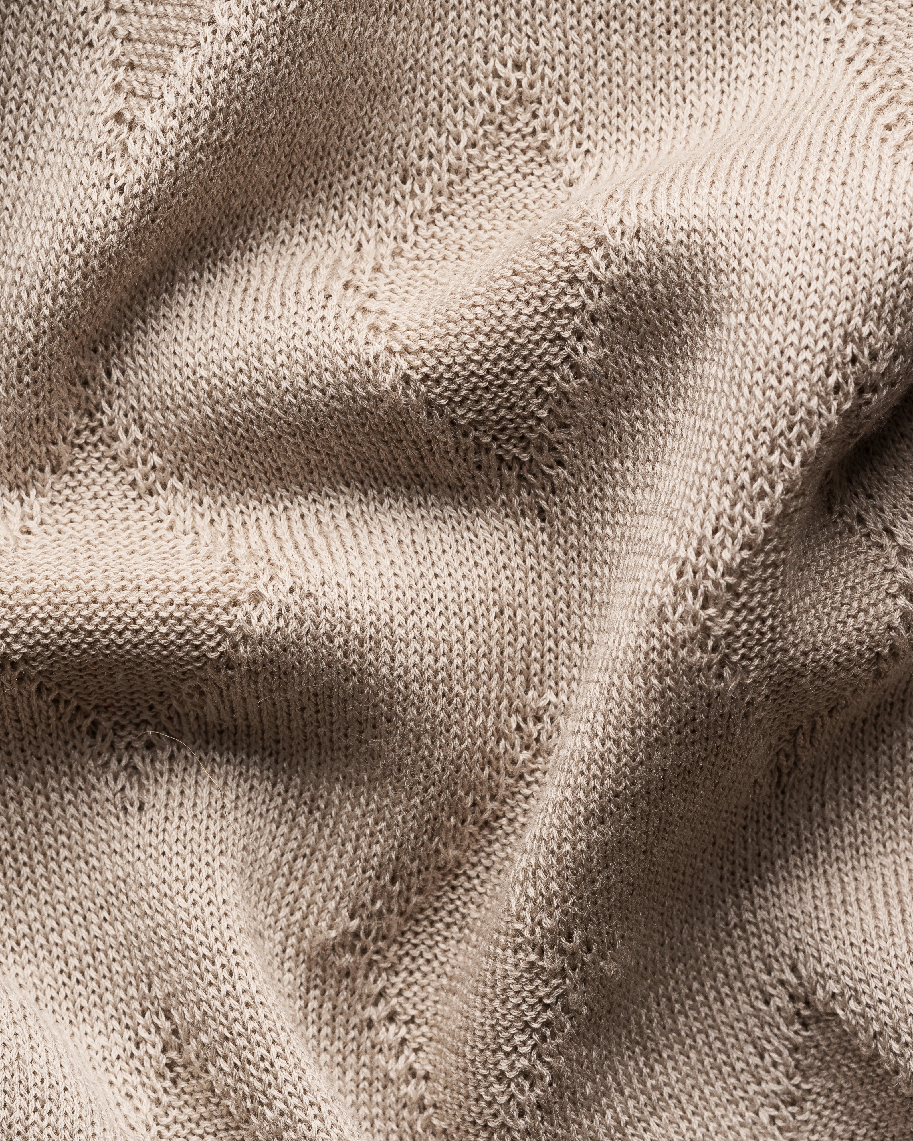 Cotton Silk Open Collar Fine Knit Polo Beige