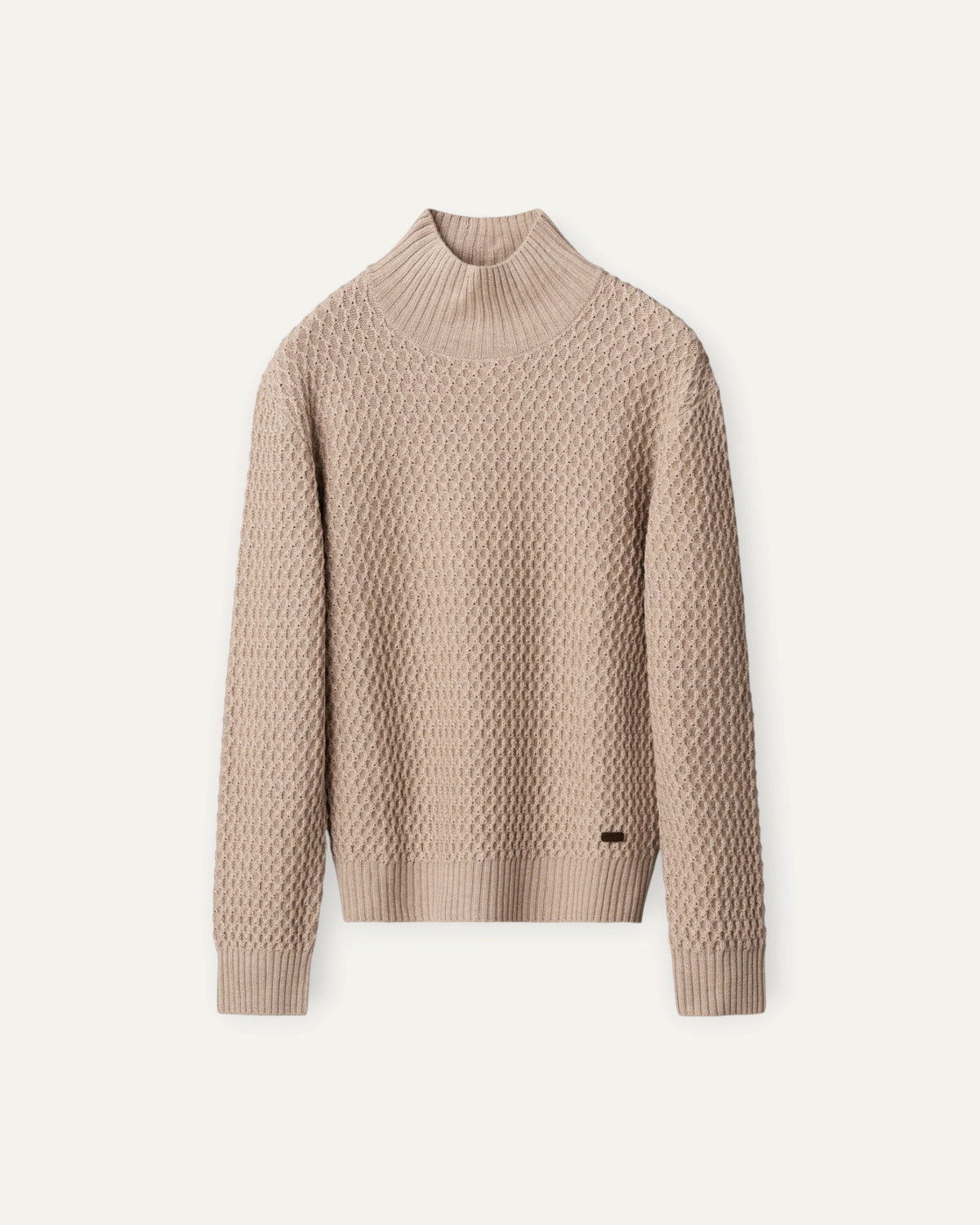 Merino Heavy Structure Turtle Neck Jumper Beige